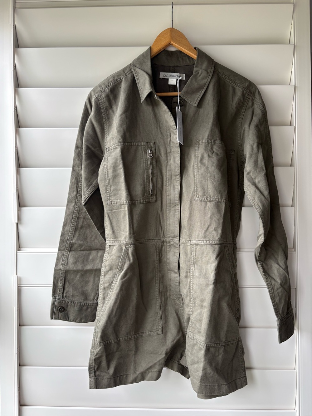 NWT OUTERKNOWN STATION SUIT SHORTALL OLIVE NIGHT utility romper organic cotton - Picture 2 of 9